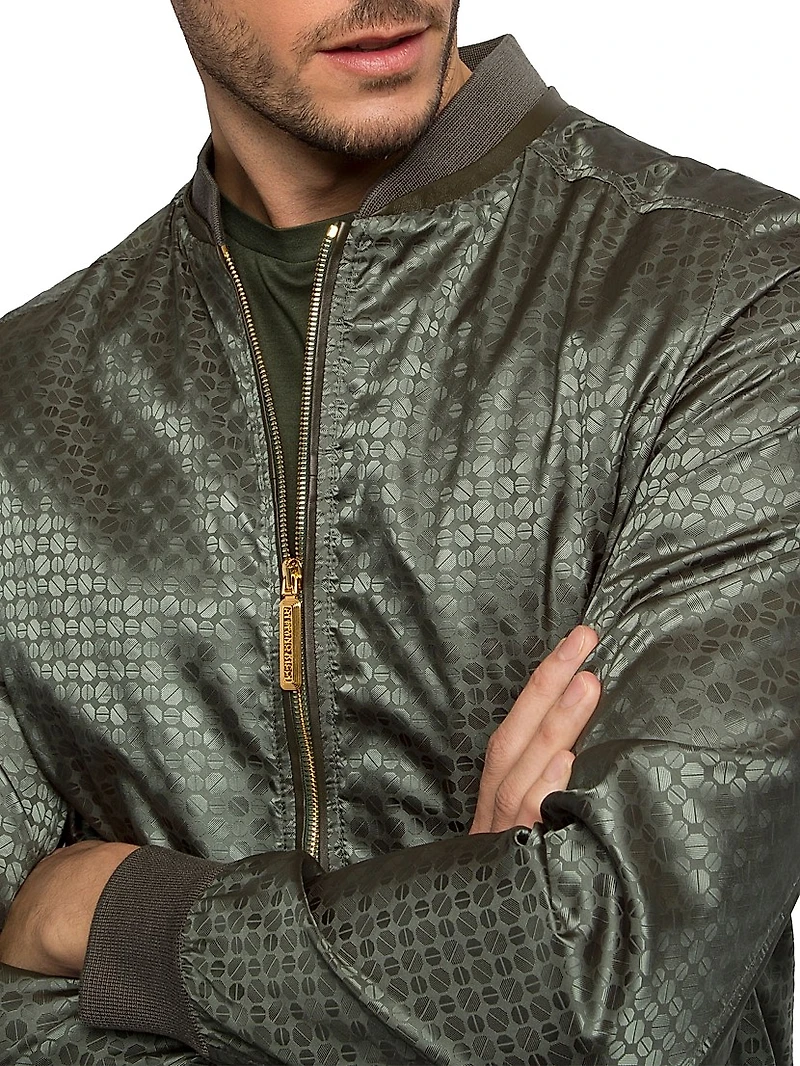 Jacquard and Lambskin Leather Blouson Jacket