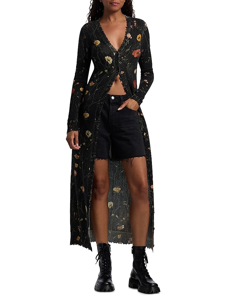 Floral Skinny Long Cardigan