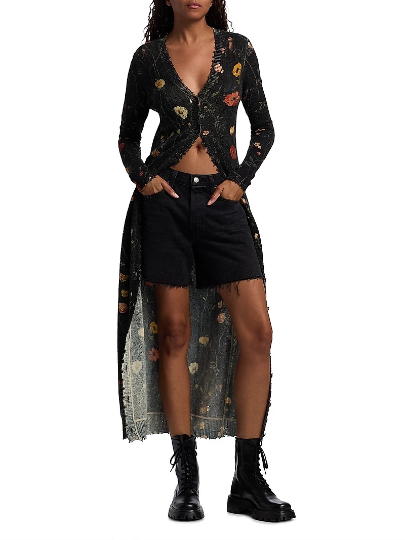 Floral Skinny Long Cardigan