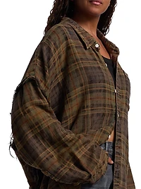 Shredded-Seam Plaid Cotton Shirt