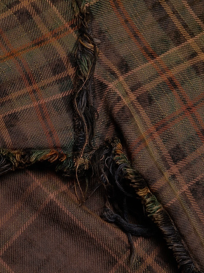 Shredded-Seam Plaid Cotton Shirt