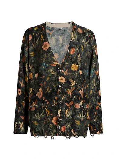 Floral Merino Wool Boyfriend Cardigan