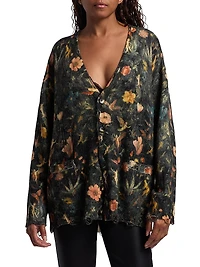Floral Merino Wool Boyfriend Cardigan
