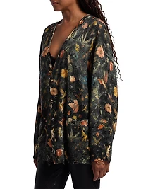 Floral Merino Wool Boyfriend Cardigan