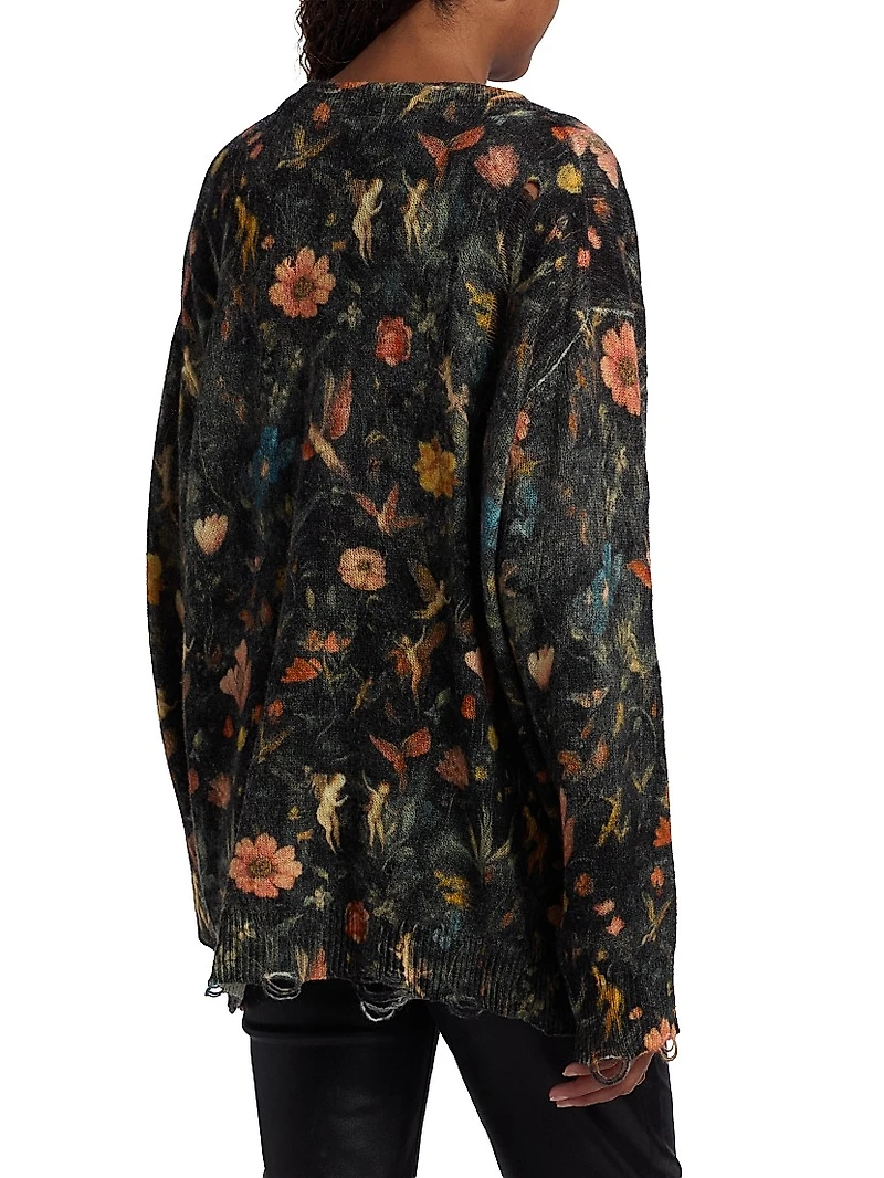 Floral Merino Wool Boyfriend Cardigan