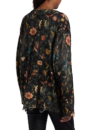 Floral Merino Wool Boyfriend Cardigan