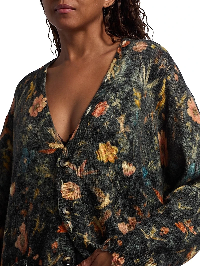 Floral Merino Wool Boyfriend Cardigan