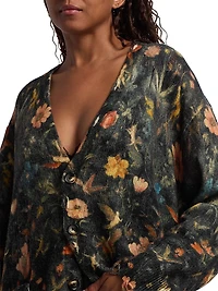 Floral Merino Wool Boyfriend Cardigan