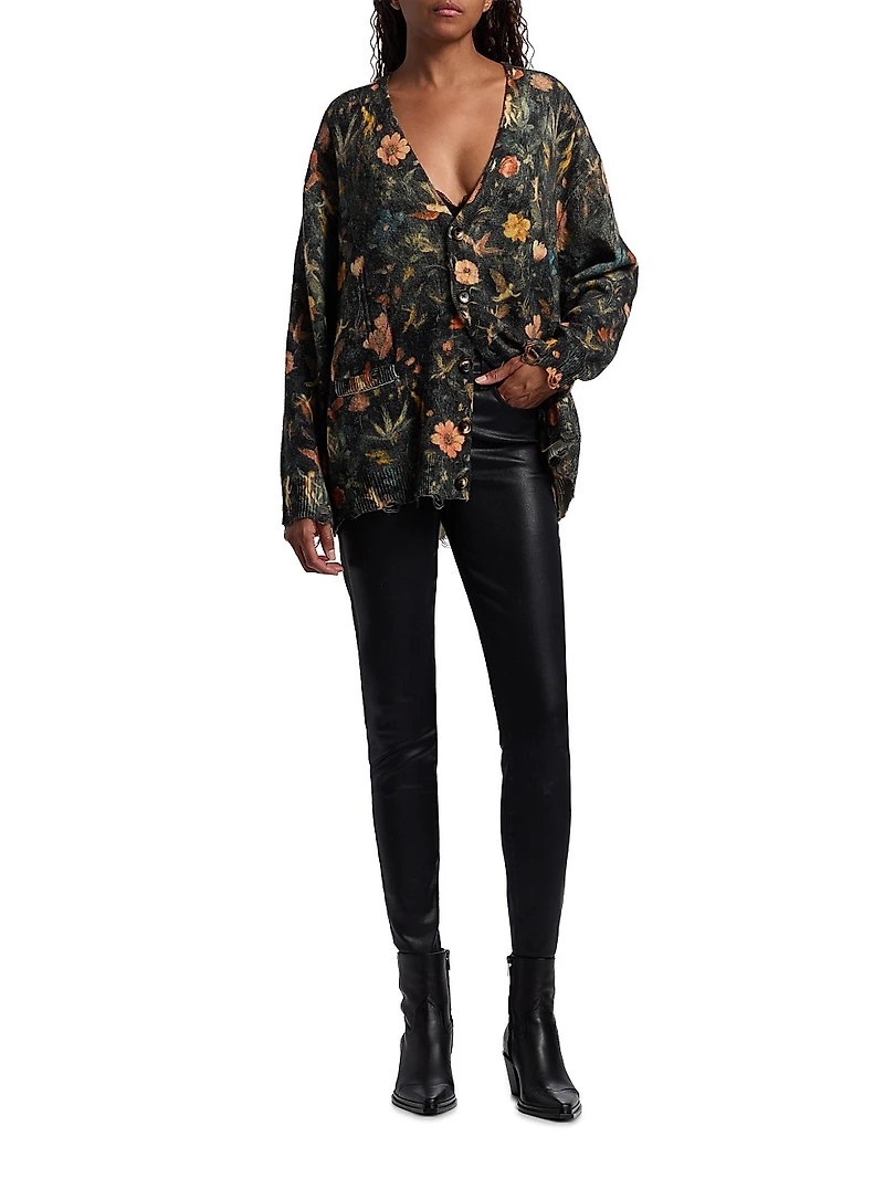 Floral Merino Wool Boyfriend Cardigan