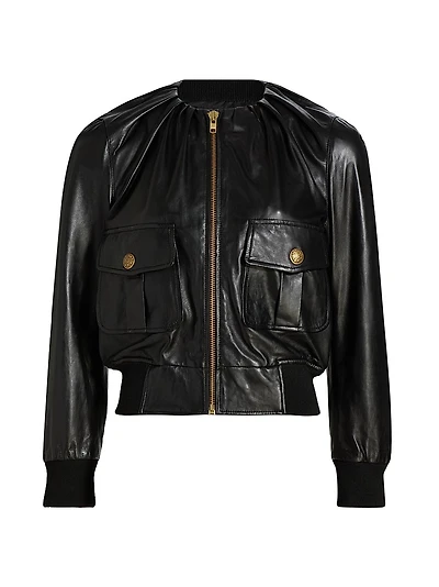 Pleated Leather Jacket