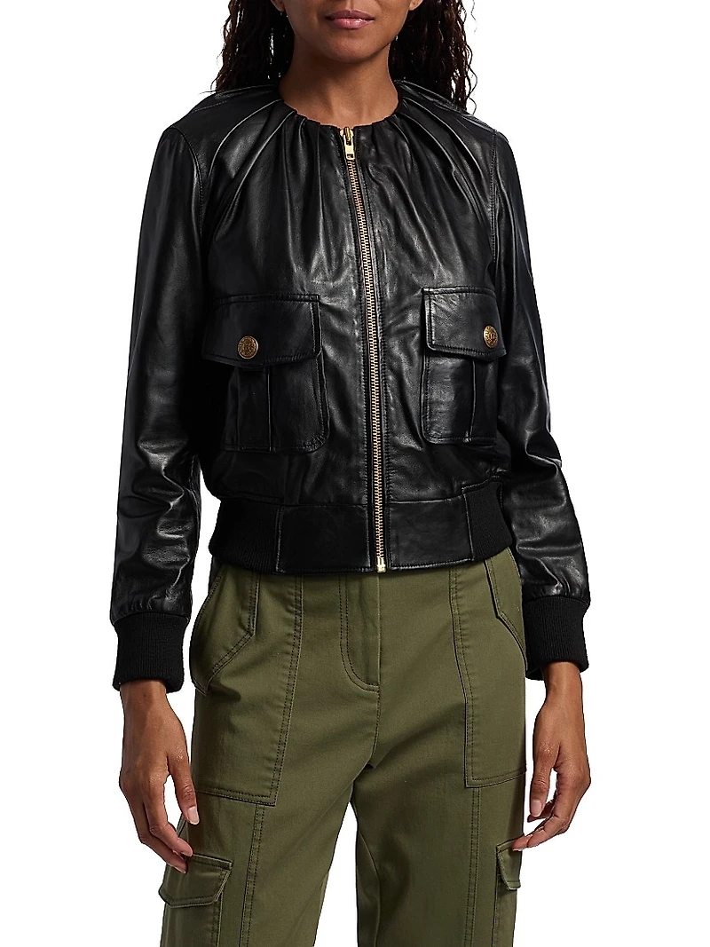 Pleated Leather Jacket