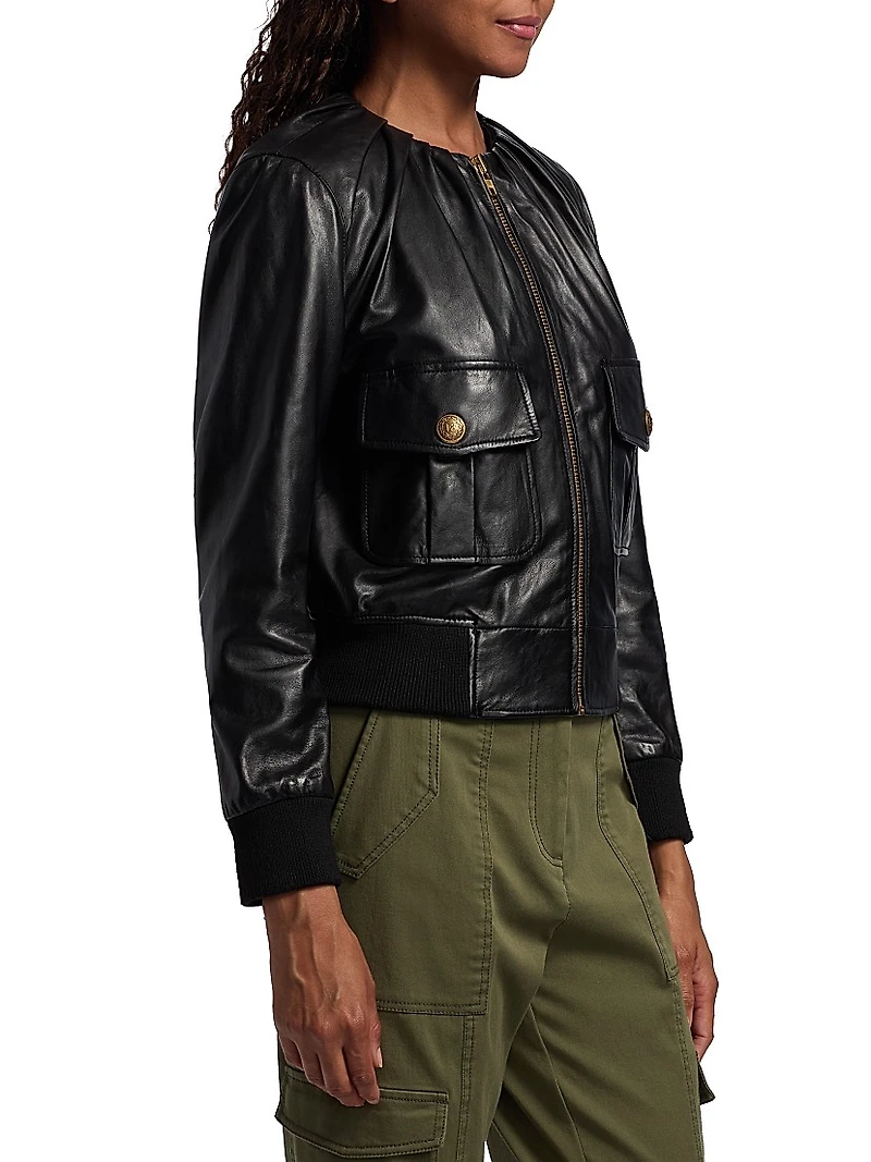 Pleated Leather Jacket