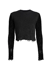 Distressed Rib-Knit Cashmere Crop Sweater