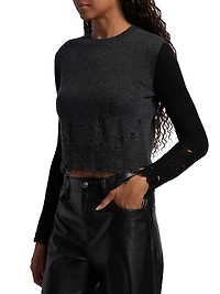 Distressed Rib-Knit Cashmere Crop Sweater