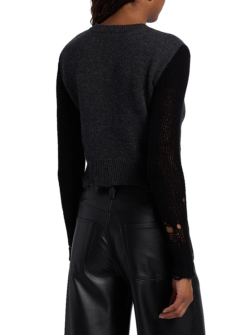 Distressed Rib-Knit Cashmere Crop Sweater
