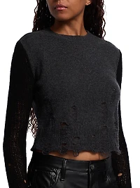 Distressed Rib-Knit Cashmere Crop Sweater
