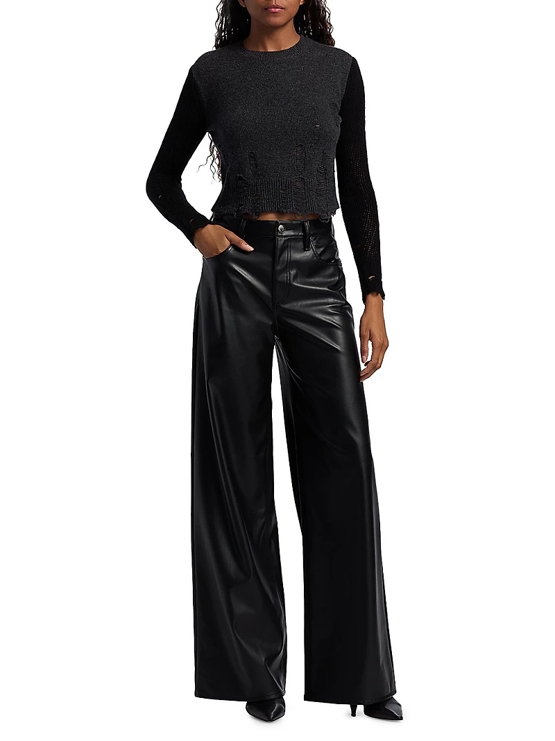 Distressed Rib-Knit Cashmere Crop Sweater