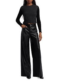 Distressed Rib-Knit Cashmere Crop Sweater