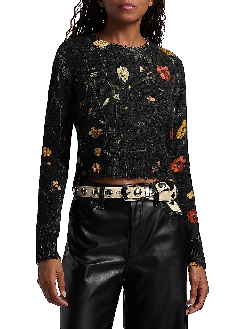 Floral Merino Wool Crop Sweater