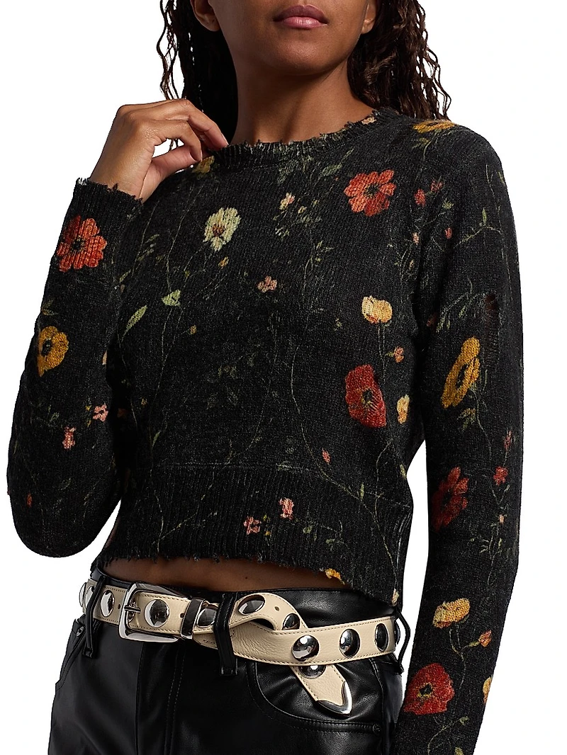 Floral Merino Wool Crop Sweater