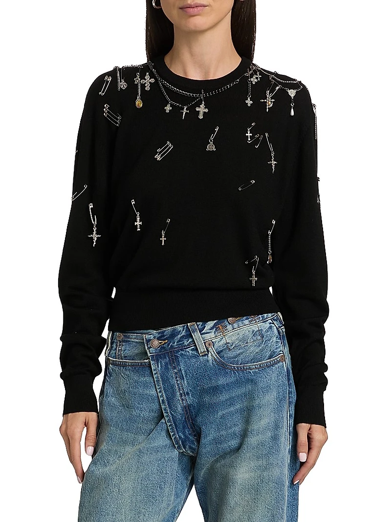 Embellished Merino Wool Sweater