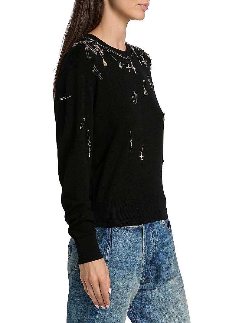 Embellished Merino Wool Sweater