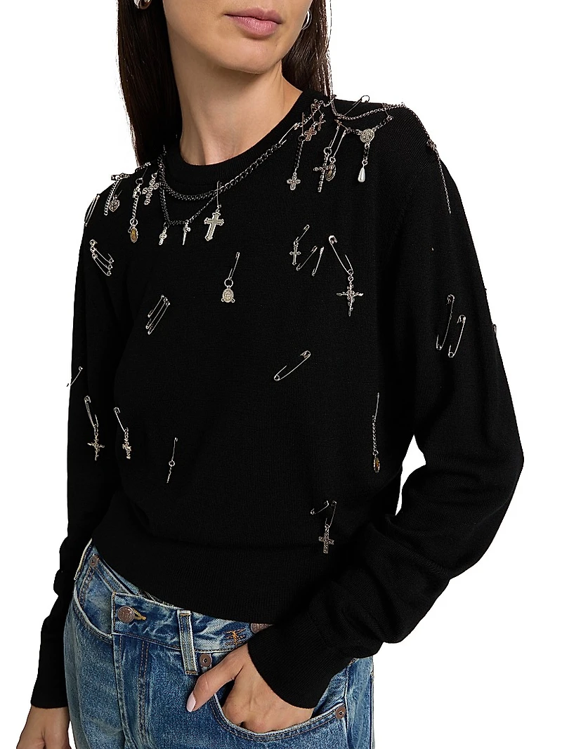 Embellished Merino Wool Sweater