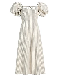 Alia Striped Puff-Sleeve Cotton Midi-Dress