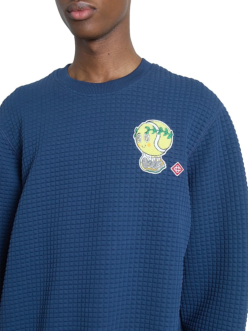 Tennis Waffle-Knit Crewneck Sweatshirt