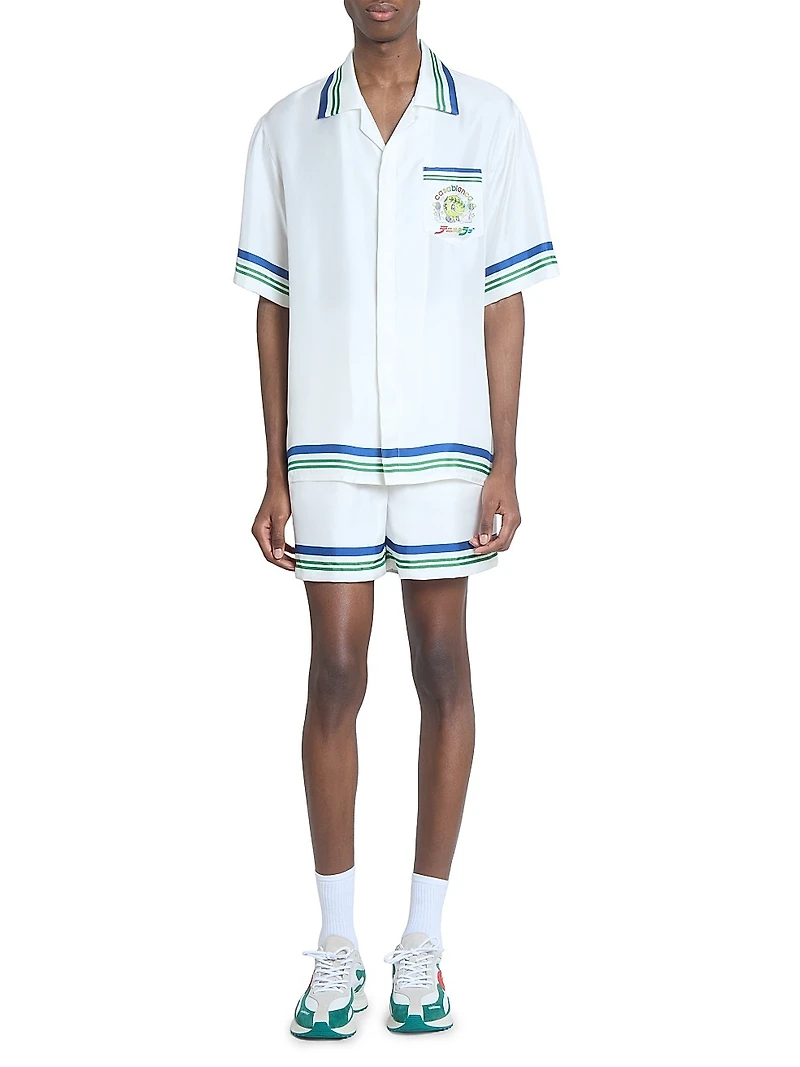 Tennis Ball Striped Silk Shorts