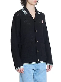 Embroidered Faux Crochet Camp Shirt