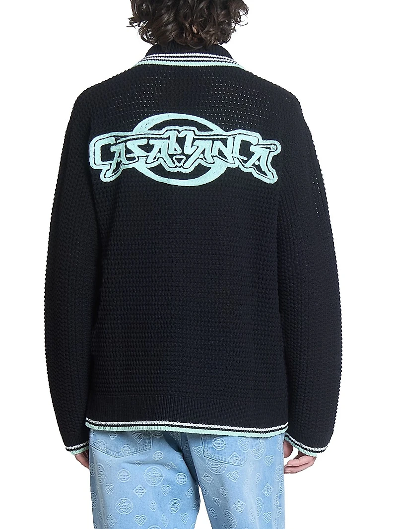 Embroidered Faux Crochet Camp Shirt