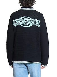 Embroidered Faux Crochet Camp Shirt