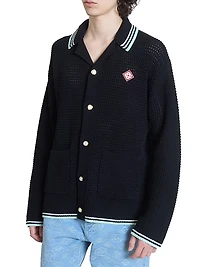 Embroidered Faux Crochet Camp Shirt