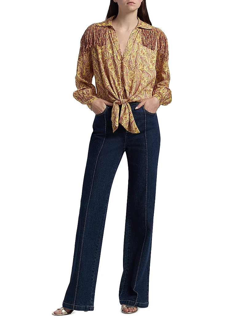 Marianna Charming Paisley Tie-Waist Crop Top