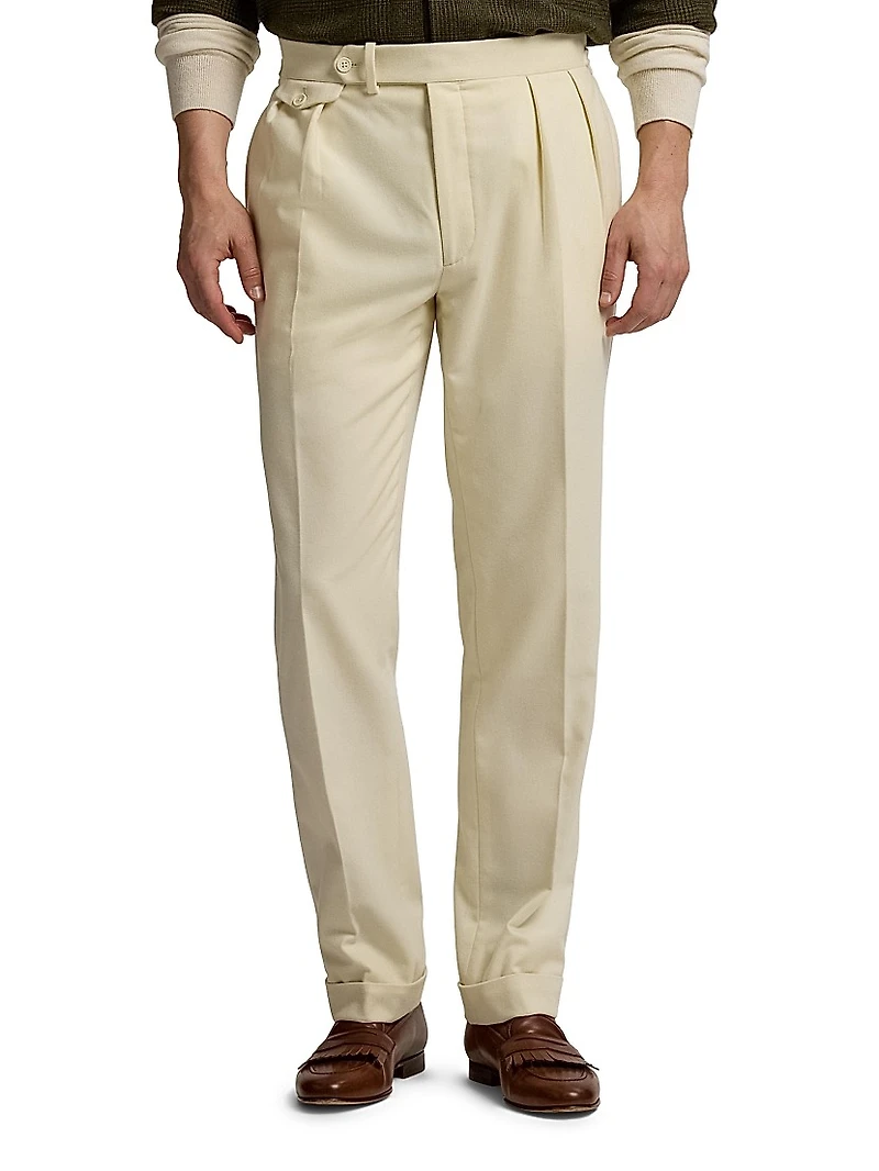 Pleated Wool Flannel Trousers