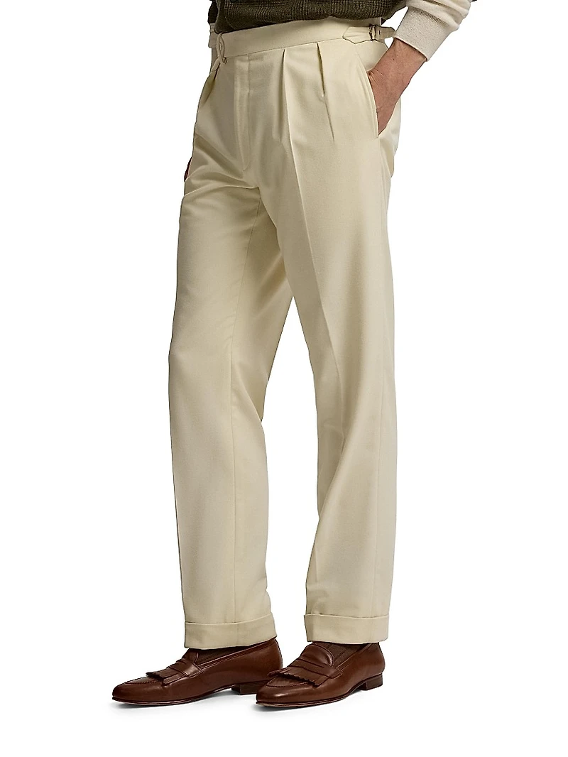 Pleated Wool Flannel Trousers