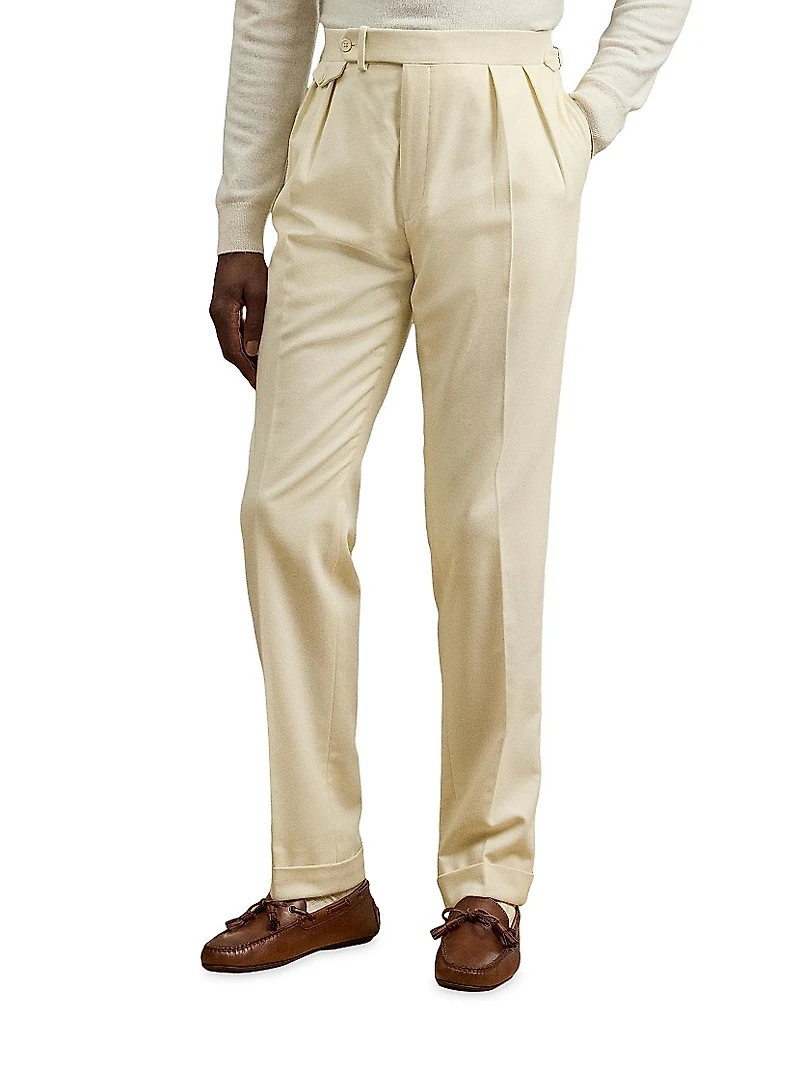 Pleated Wool Flannel Trousers