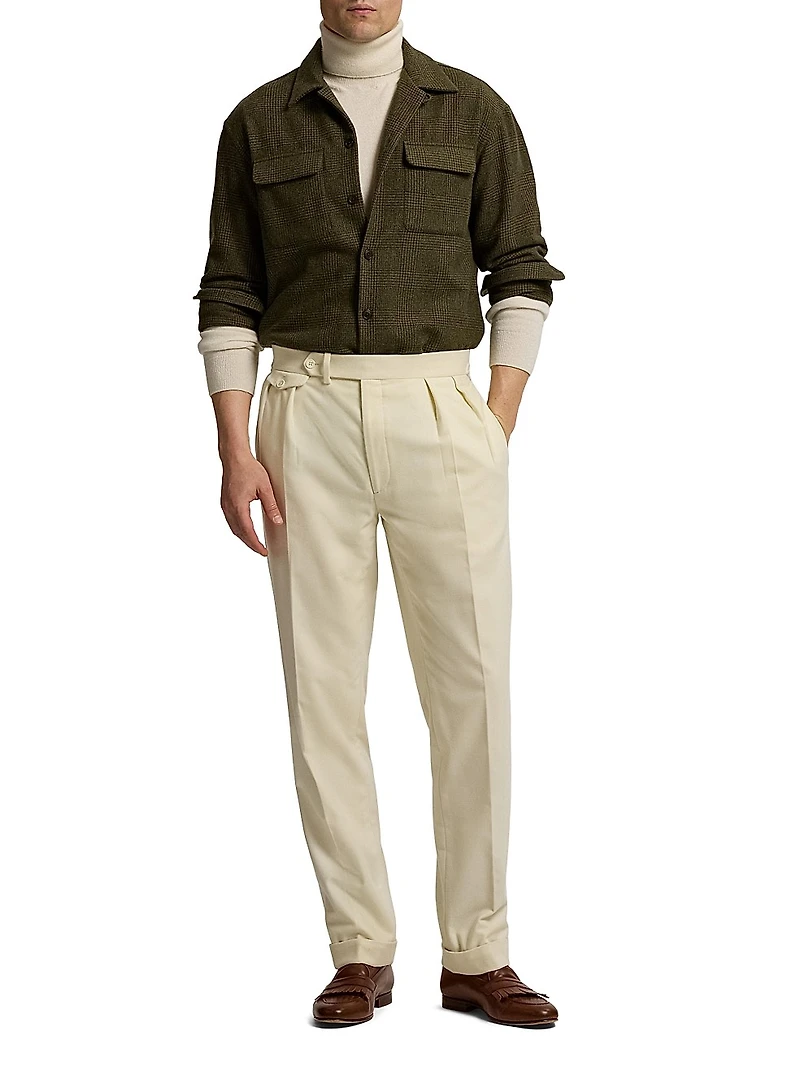 Pleated Wool Flannel Trousers