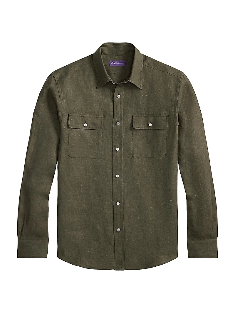 Solid Linen Button-Front Shirt