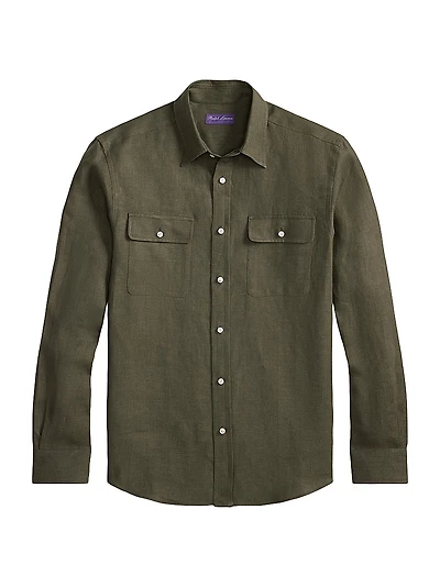 Solid Linen Button-Front Shirt