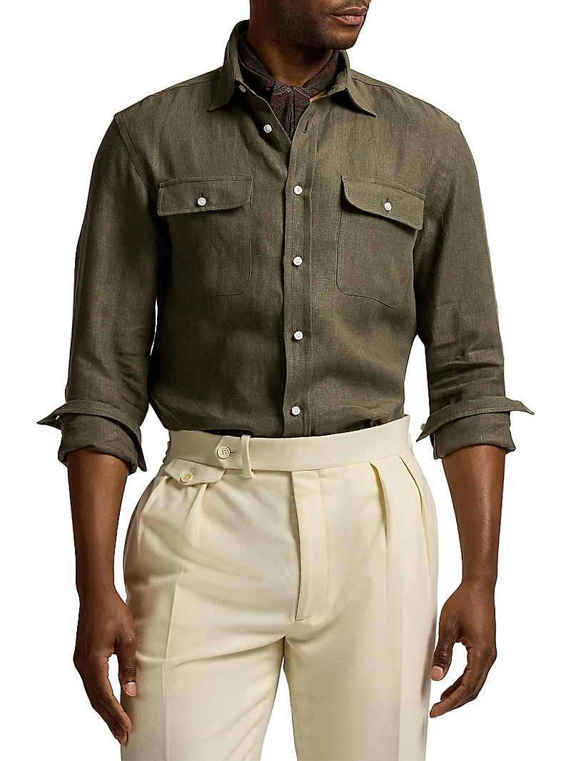 Solid Linen Button-Front Shirt