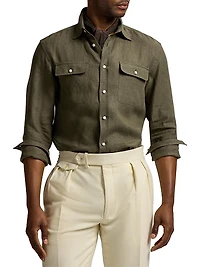 Solid Linen Button-Front Shirt