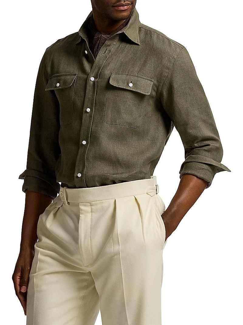Solid Linen Button-Front Shirt