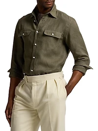 Solid Linen Button-Front Shirt