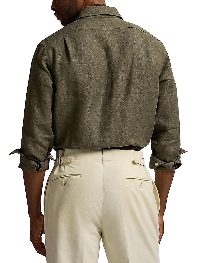 Solid Linen Button-Front Shirt