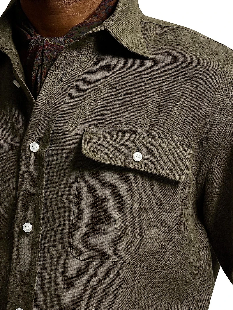 Solid Linen Button-Front Shirt