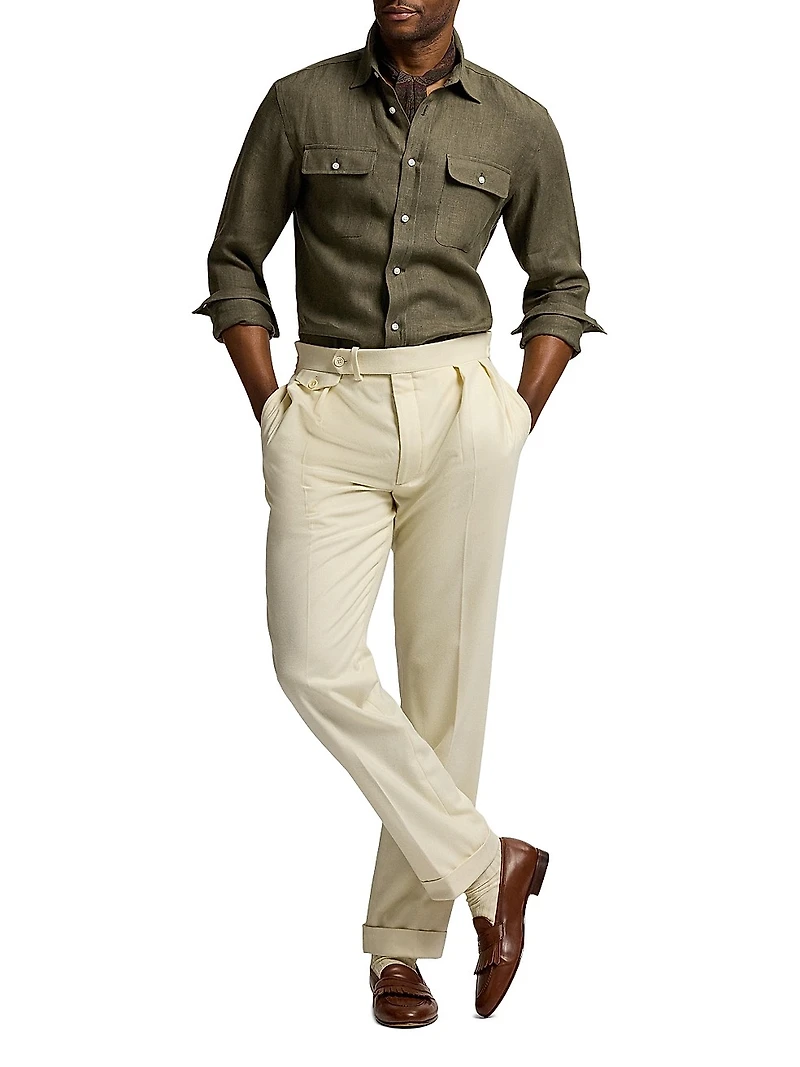 Solid Linen Button-Front Shirt