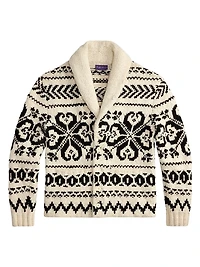 Intarsia Jacquard Shawl Sweater