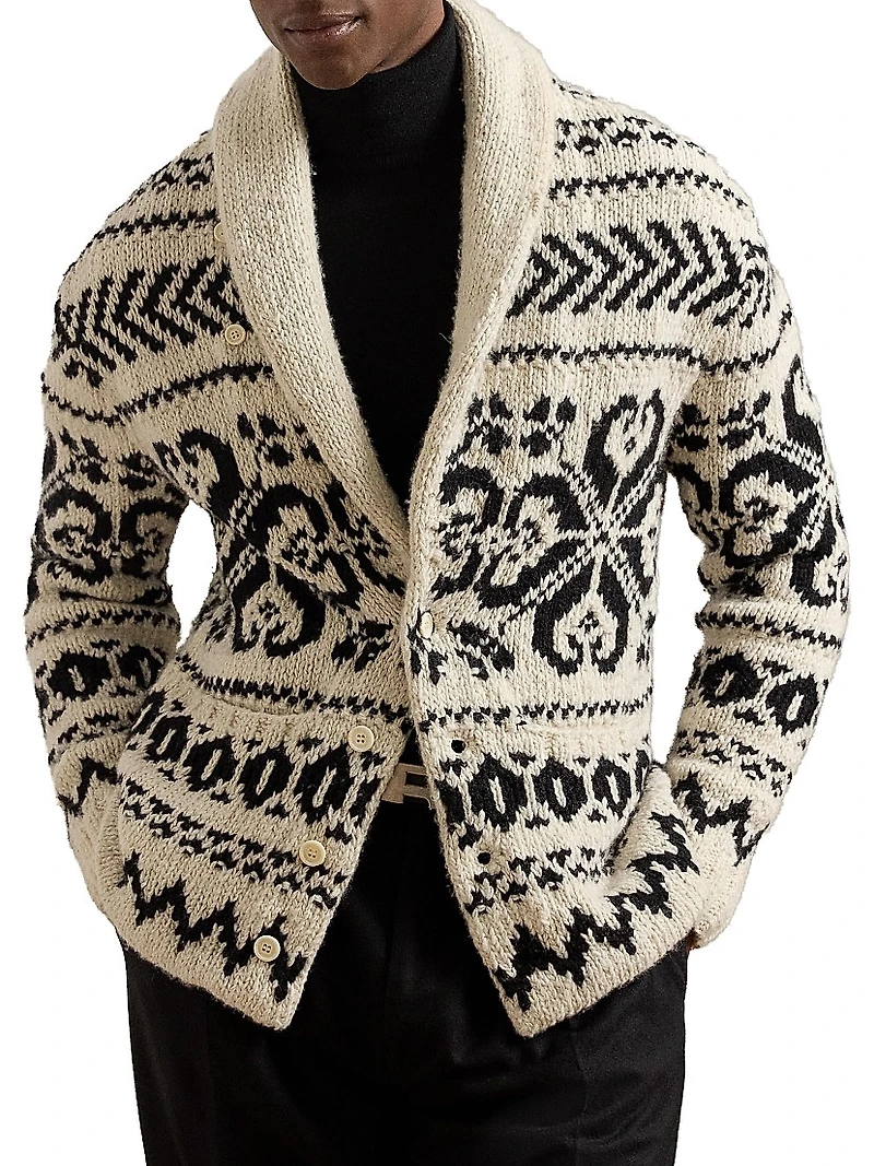 Intarsia Jacquard Shawl Sweater